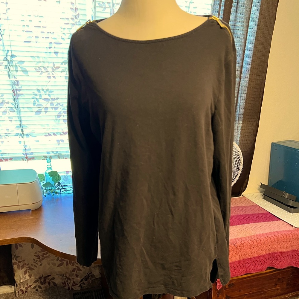 Black LS Michael Kors top with gold zippers Large